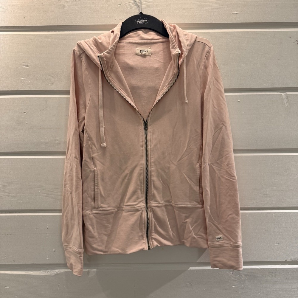 Pact Women's Blush Pink Stretch Snug-Fit The Studio Zip Hoodie Size Small, yoga